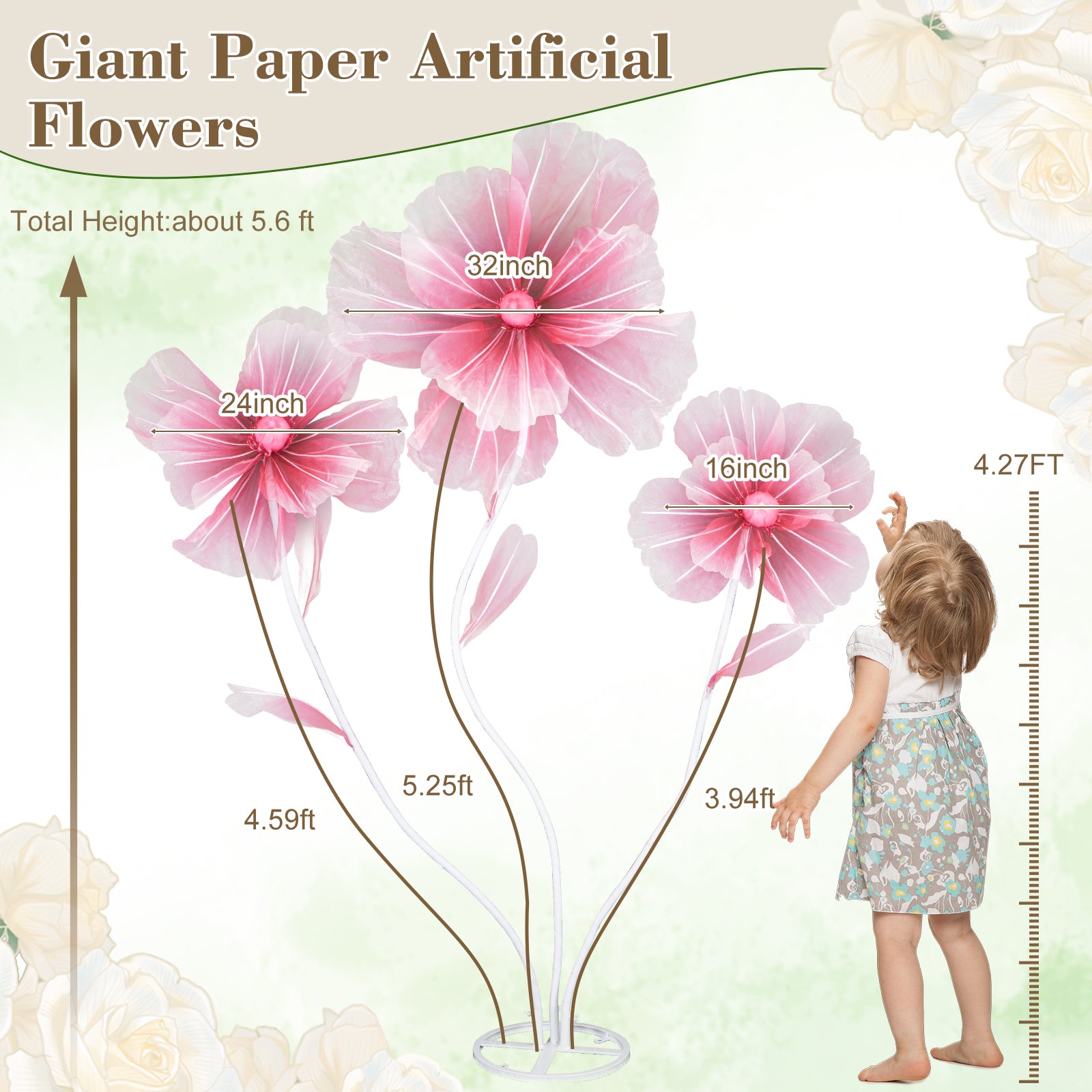 5.6 Ft Large Artificial Paper Flowers Decoration Giant Flowers Decor for Birthday Party Garden Office Home Wedding Wall Graduation Shop Window Display Baby Shower