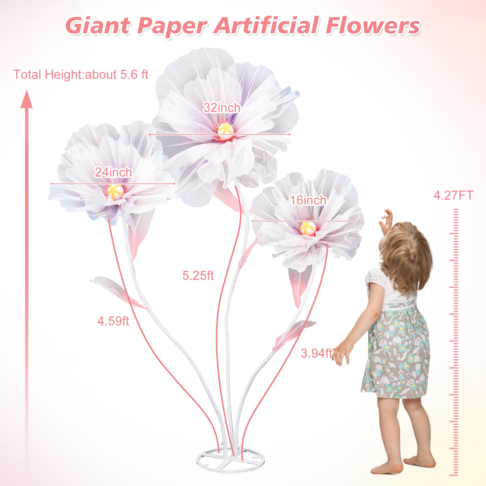 5.6 Ft Large Artificial Paper Flowers Decoration Giant Flowers Decor for Birthday Party Garden Office Home Wedding Wall Graduation Shop Window Display Baby Shower