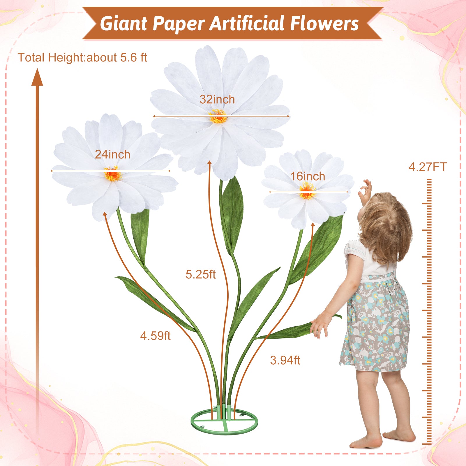 5.6 Ft Large Artificial Paper Flowers Decoration Giant Flowers Decor for Birthday Party Garden Office Home Wedding Wall Graduation Shop Window Display Baby Shower